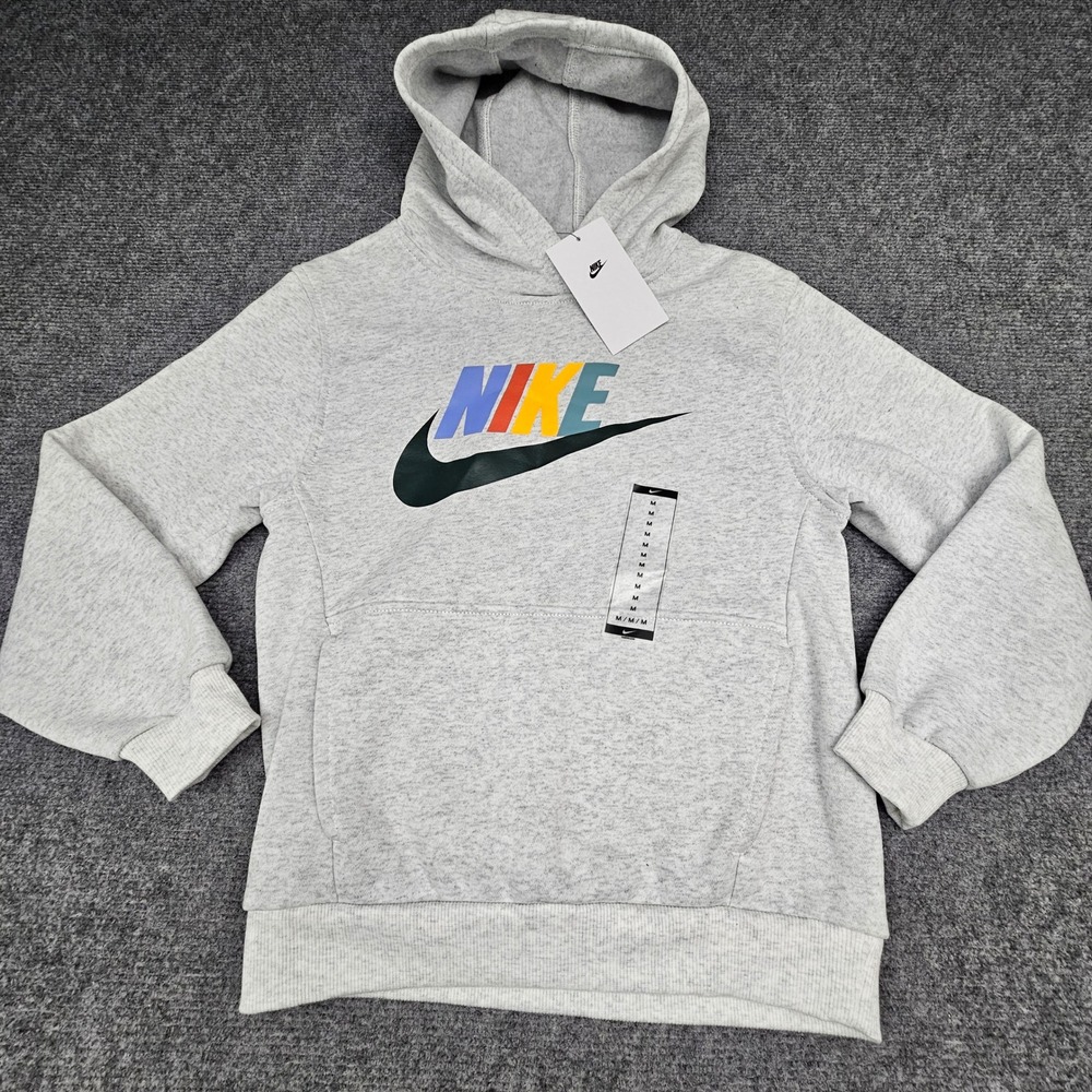 Nike Kids Hoodie Swoosh Logo Fleece Pullover Sportswear Gray Size Medium M
